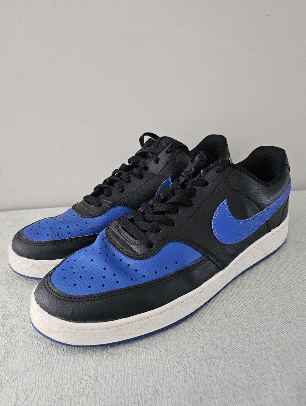 NIKE Court Vision Low Mens Black Game Royal Leather Sneakers, Shoes